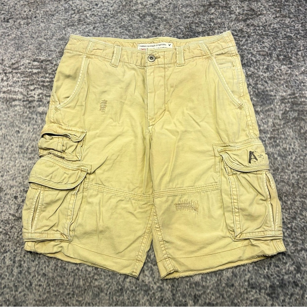American Eagle Outfitters Cargo Shorts Longer Length Mens 34 Tan Utility Y2K